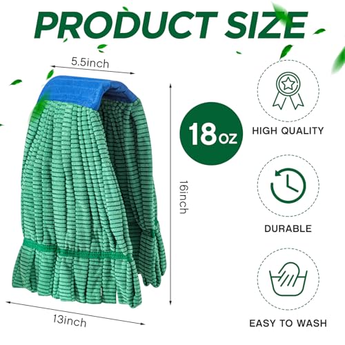 Green Hushee 6-Pack Large Microfiber Tube Mop Heads - Heavy Duty, Looped End, 18 oz