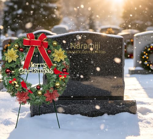 Artificial Bow Cemetery Wreaths - Christmas Grave Decor- Easel
