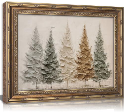 Vintage Gold Framed Christmas Tree Wall Art - 11"L x 9"W, 3D Pine Tree Print