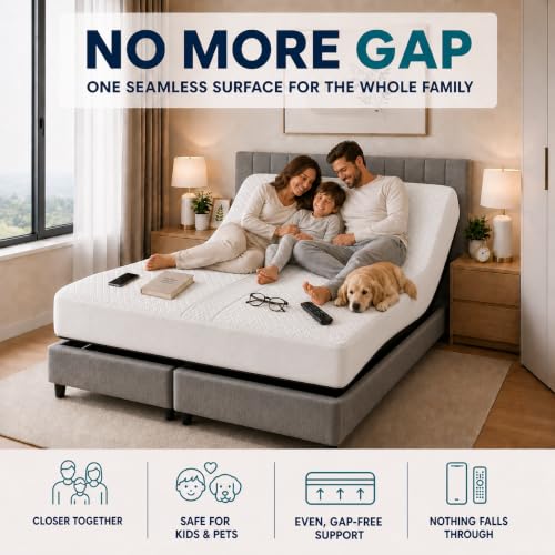 Mattress Protector Bed Bridge for Split King Adjustable Bed - Twin XL to King Conversion - Removable Foam Insert Included