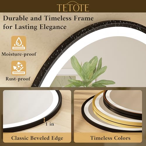 24-Inch Matte Black Round LED Bathroom Mirror with Backlit & Dimmable Lights