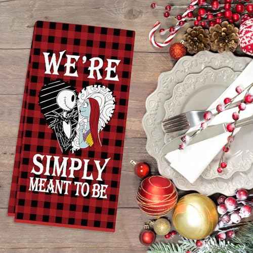 Nightmare Christmas Kitchen Towel, Nightmare Christmas Kitchen Bathroom Decorations, Holiday Hand Towel Dish Cloth for Women Men, Jack Sally Meant to Be Xmas Home Decor Party Favors