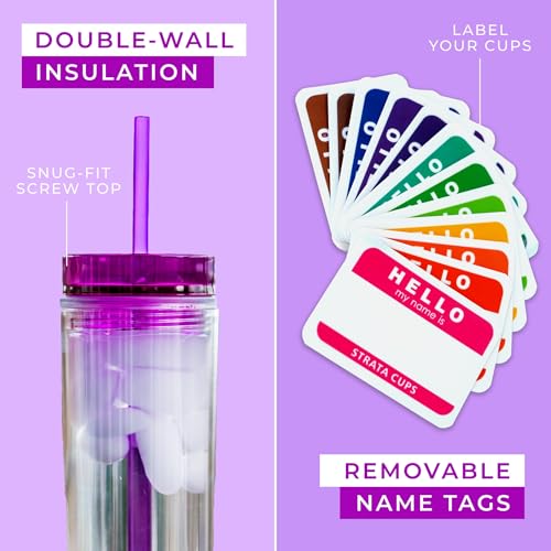 24 Pack Reusable 16oz Clear Acrylic Tumblers with Lids & Straws - Colorful Double Wall Drink Cups