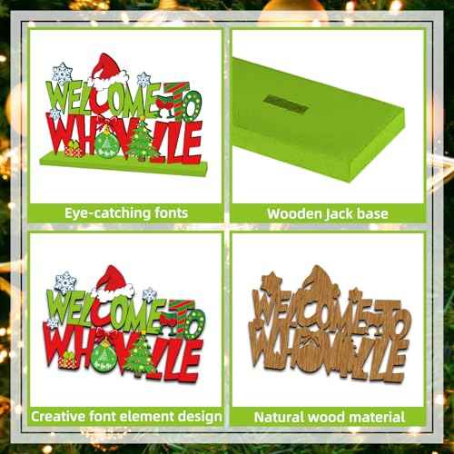 Christmas Table Decorations, Welcome to Christmas Party Table Centerpieces 11.8x7.9inch Red and Green Snowflake Style Wood Tabletopper for Winter Holiday