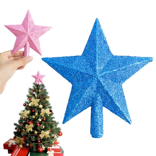 Framendino 2 Pack Glittered Mini Star Christmas Tree Topper Treetop - Pink & Blue
