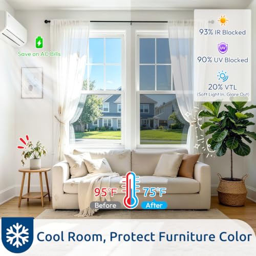 Rabbitgoo Window Privacy Film 35.4 x 196.8 Inches - Silver One Way Reflective