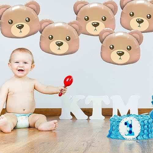 6Pcs Bear Balloons Bear Head Foil Balloons Animal Helium Balloons for Jungle Safari Woodland Theme Animal Birthday Baby Shower Valentine's Party Decoration Supplies