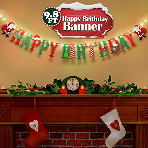 Happy Birthday Banner with Lights - 9.8ft 8-Mode Christmas Party Garland for Kids