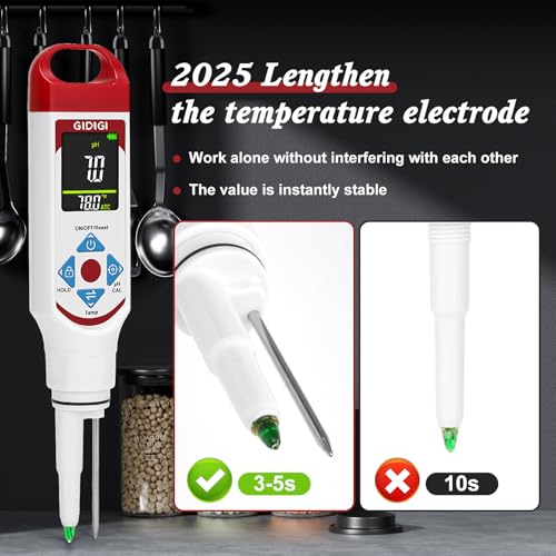 Red Food pH Meter with ATC & Spear Probe for Fermentation & Meat Testing