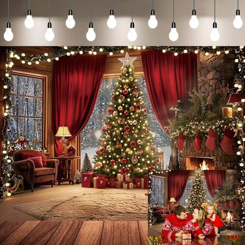 Christmas Backdrop Winter Xmas Tree Fireplace Interior Room Window