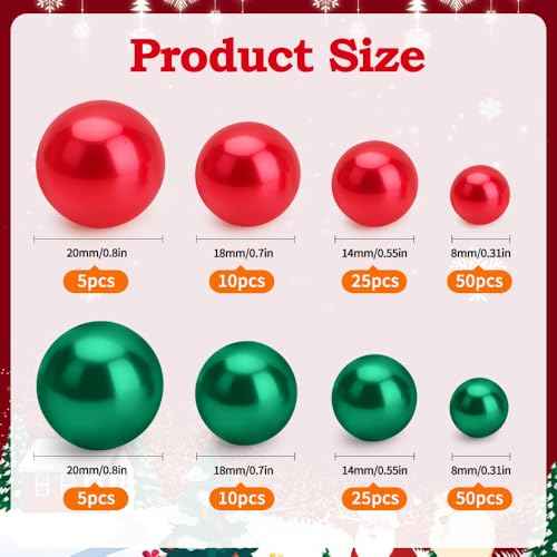 Vase Fillers Red Green No Hole Faux Pearl Beads180 Pcs, Christmas Party Decorations Centerpiece Vase Fillers, Floating Beads for VasesTable Decorations for Birthday Wedding Party 8/14/18/20mm