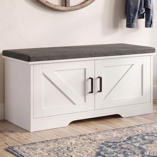 Shoe Storage Bench with Cushioned Seat and Adjustable Shelves - 39.4" Entryway Organizer