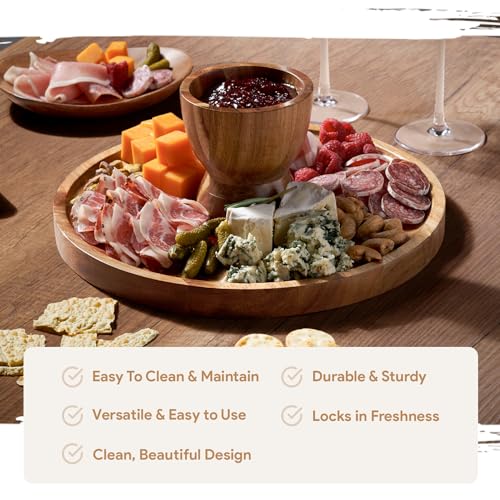 HOMESPHERE Wood Cake Stand with Lid - Round Classic Dome, 12-Inch 2-in-1 Charcuterie & Dessert Platter