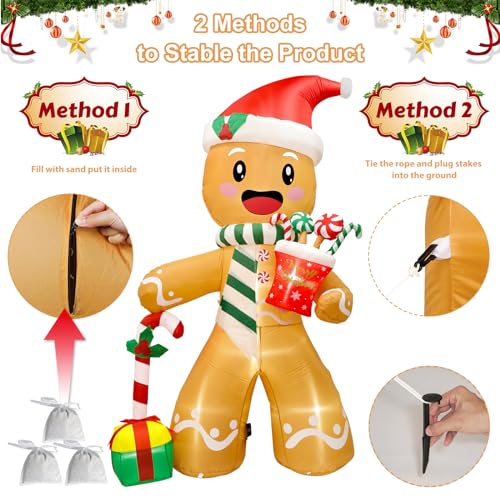 Fayavoo 8FT Christmas Inflatable Gingerbread Man with LED Lights Outdoor Decorations