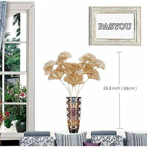 PASYOU Artificial Plants for Christmas Decor, Golden Plastic Grass Fake Shrubs Apricot Leaves Indoor Outdoor Home Garden Party Hotel Verandah Wedding Event Faux DIY Decoration - 26.8 Inch Gold 2 Pack