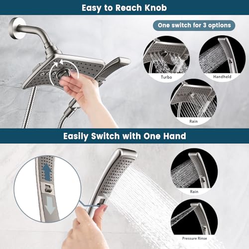 High Pressure Shower Head Combo with Dual Spray Settings & 2.5 GPM Flow - Brushed Nickel, Variation: Brushed Nickel / 2.5 GPM