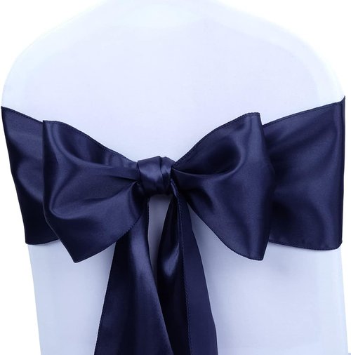 Babenest Satin Chair Sashes - Upgraded 50 Pcs Chair Ribbons & Bows for Weddings | Navy Blue