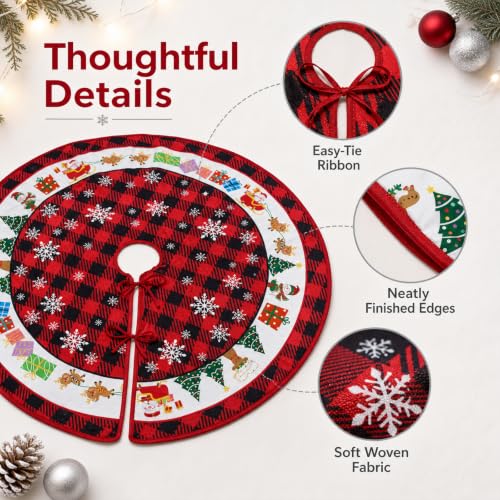 48 Inch Christmas Tree Skirt with Snowflake Pattern - Rustic Plush Holiday Decor