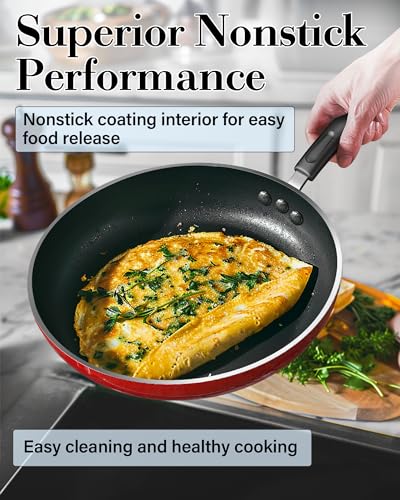 Marble Red Cook N Home 8/9.5/11-Inch 3-Piece Nonstick Frying Pan Set, Induction Compatible