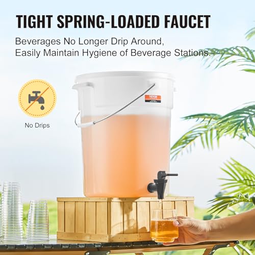 5 Gallon Beverage Dispenser 2 Pack - Plastic Juice Water Carriers with Spigot & Lid