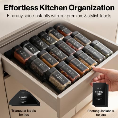 Glass Square Spice Jars with 3-Way Rotating Lids & Labels - 36 Pack, Black
