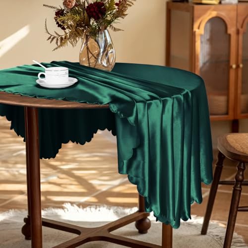KKJIAF 1 Pack 60 Inch Round Satin Tablecloth Hunter Green - Elegant Home Dining