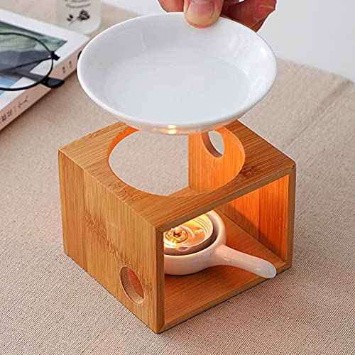 Wooden Essential Oil Burner, Aromatherapy Burner Oil Warmer Diffuser, WaxMelt Warmer with Tealight Candle Holder for Holiday Home Birthday Wedding Valentine Decoration