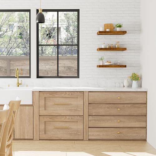 QEEIG 10-Inch Deep Floating Wall Shelves Set of 3 in Brown – Under TV, Fireplace, or Entryway Storage