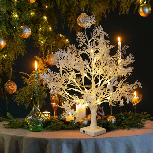 2 Pack 24 Inch Lighted Birch Trees - Christmas Flocked Tabletop Decor