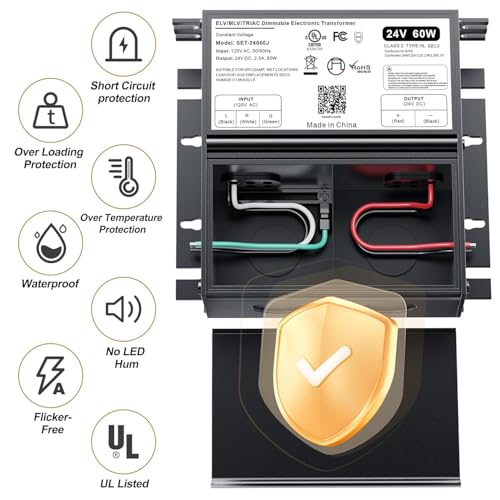 (2 Pieces) 24V Dimmable LED Driver 60W Triac ELV/MLV Transformer with Junction Box - Compatible with Lutron & Leviton Switches