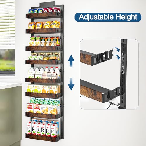BUKFEN 8-Tier Over the Door Pantry Organizer, Adjustable Wooden Basket