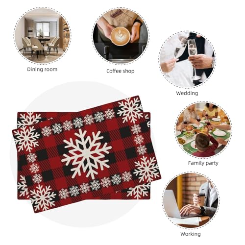 DAFENA Red Black Buffalo Plaid Snowflake Christmas Placemats Set of 4 12x18 Inches