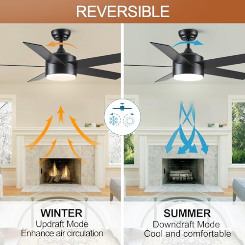 52-Inch Black Ceiling Fan with Lights & Remote - Dimmable, Quiet, Reversible