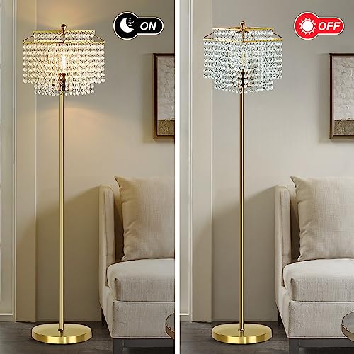 Luvkczc Gold Crystal Floor Lamp - 64-Inch Tall Elegant Standing Lamp with Crystal Shade