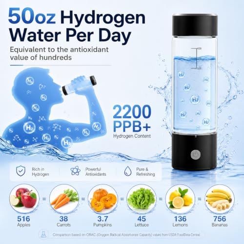 MOVOCA Hydrogen Water Bottle Black 15oz, Fast Hydrogen Rich Water Generator