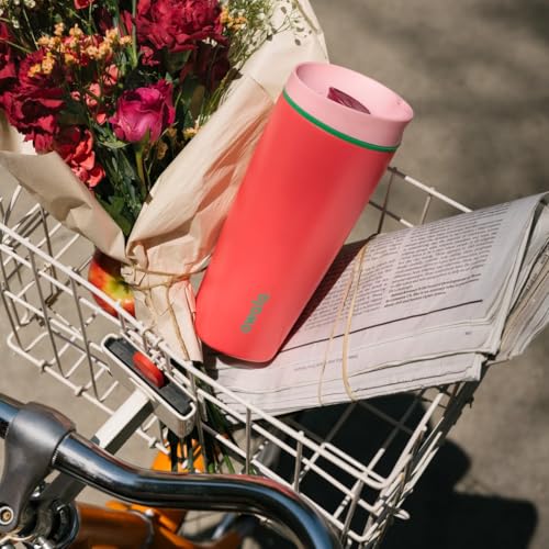Owala SmoothSip Slider Insulated Stainless Steel Coffee Tumbler, Reusable Iced Coffee Cup, Hot Coffee Travel Mug, BPA Free 12 oz, Pink (Pucker Up)