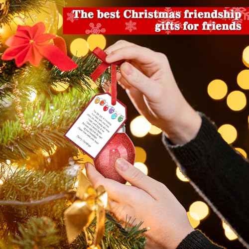 Christmas Friendship Ornament - 3.15'' Glitter Christmas Bulb with Poem Card & Red Bow Stocking Stuffer for Women