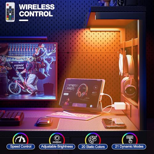 Grandder 40-Inch Gaming Desk with Power Outlet, LED Light & Reversible Shelves - Black (1 Drawer & LED)