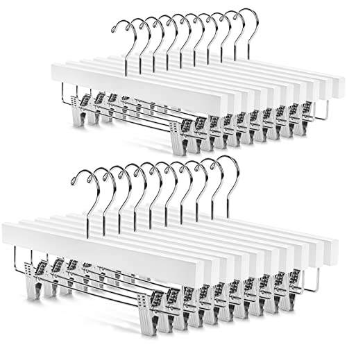White 14-Inch Wooden Pants & Skirt Hangers with Non-Slip Clips - Pack of 20