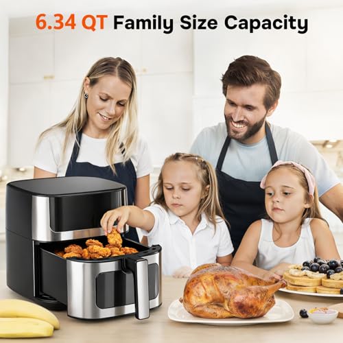 Black 6.34Qt 8-in-1 Digital Air Fryer with Visible Window and Presets