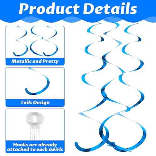 Hanging Swirls Party Decorations, 24 Pcs Blue Streamers Ceiling Hanging Swirl for Birthday Wedding Party Christmas Graduation Celebration Anniversary Decoration