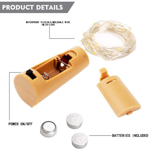 Bottle Lights 12 Pack 20 LEDs Cork Lights for Wine Bottles Battery (Included) Powered Fairy Mini String Lights for DIY Jar Lighting Indoor Bedroom Party Wedding Christmas Halloween Decor (warm white)
