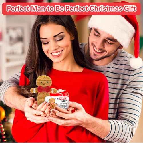 Positive Gingerbread Doll Funny Handmade Crochet Christmas Stuffed Animals with Affirmation Card for Christmas Decor Gag Gift