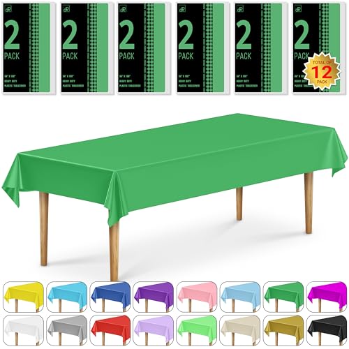 12 Pack Green Plastic Tablecloths (Rectangular 54x108 in)