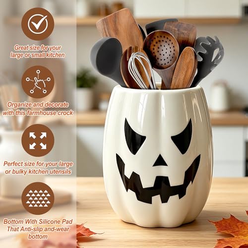 Halloween Pumpkin Ceramic Utensil Holder - Pinata Halloween Kitchen Decor