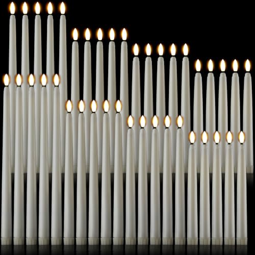 40 Pcs Ivory Flameless Taper Candles LED Flickering Candlesticks for Weddings & Decor