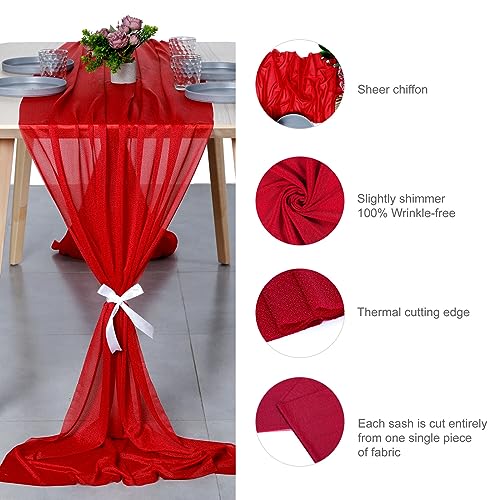 VDS 10ft x 12PC Red Chiffon Table Runner Set for Wedding & Events