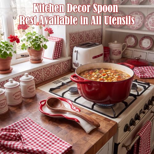 LemonRoad Red Bow Ceramic Spoon Rest - Christmas Kitchen Utensil Holder Gift
