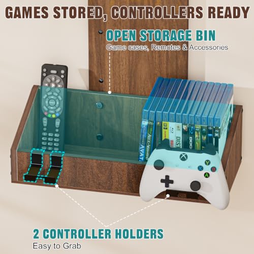 Floating TV Wall Shelf with Video Game Storage & Controller Holders
