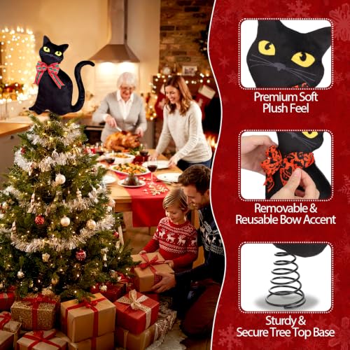 Black Cat Christmas Tree Topper for Halloween & Holiday Decor - 11.8 Inch